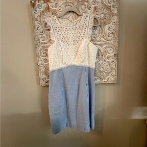 Lilly Pulitzer White Lace and Blue Striped Mini Dress